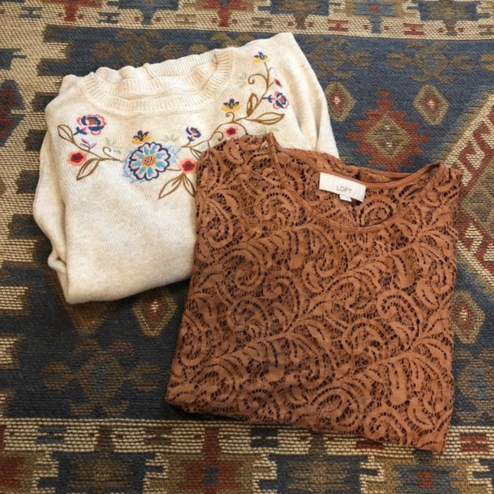 🔴SALE LOFT Floral Sweater and Lace top bundle
